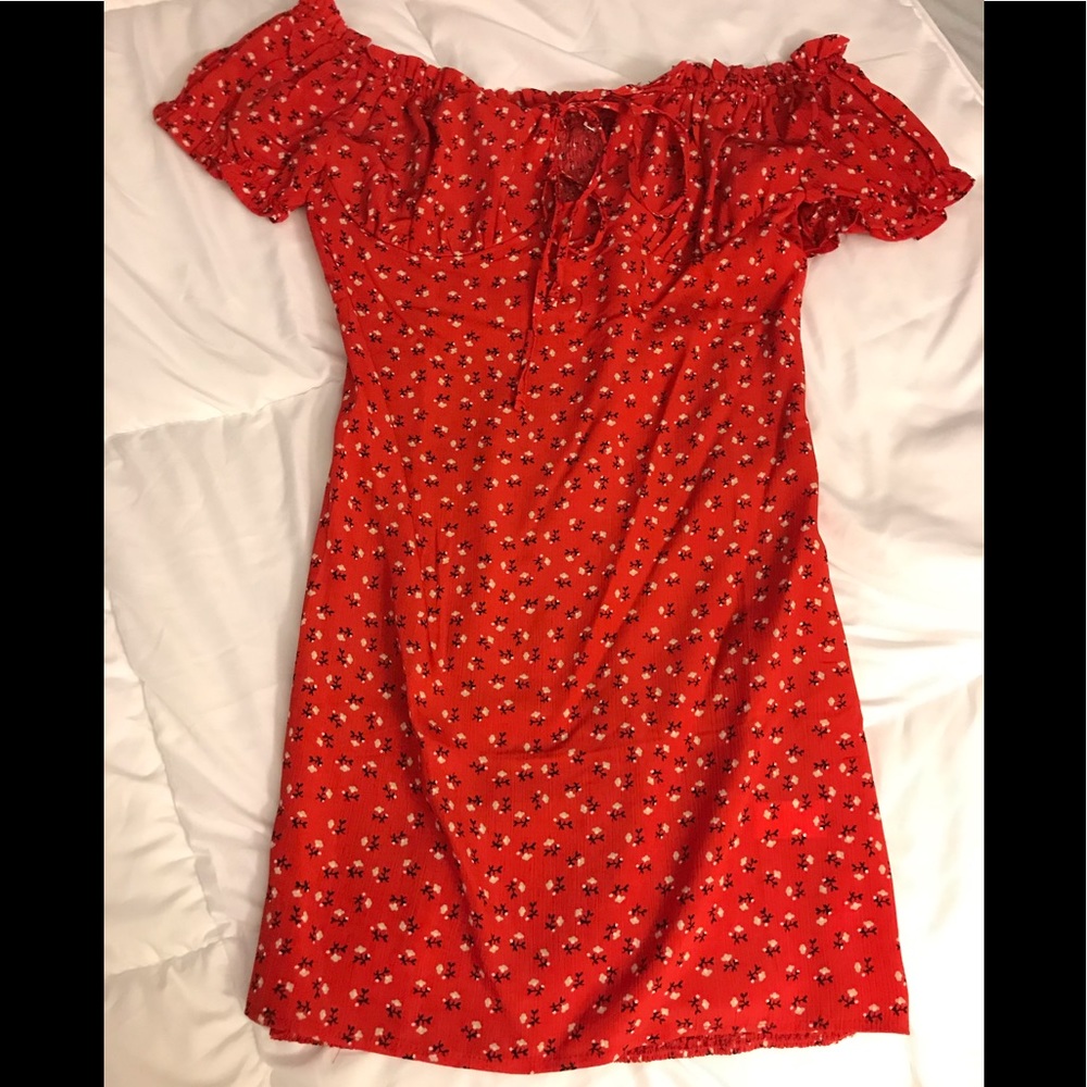 Off the Shoulder Red Flower Dress